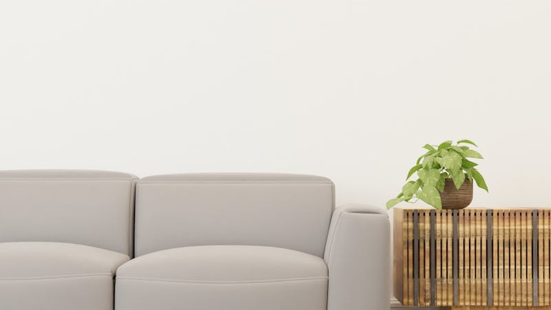 Sofá con mesa de madera